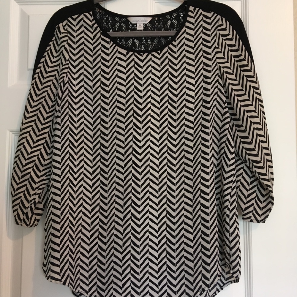 Charming Charlie blouse with cream/black chevron